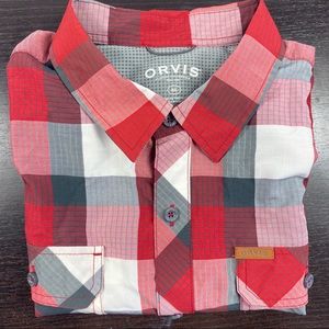 Orvis red plaid XL button front short sleeve